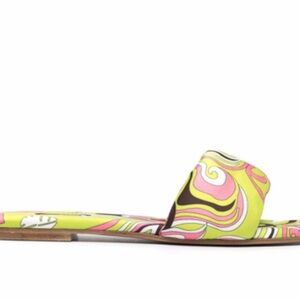 Emilio Pucci Vibrant Green Patterned Mules
